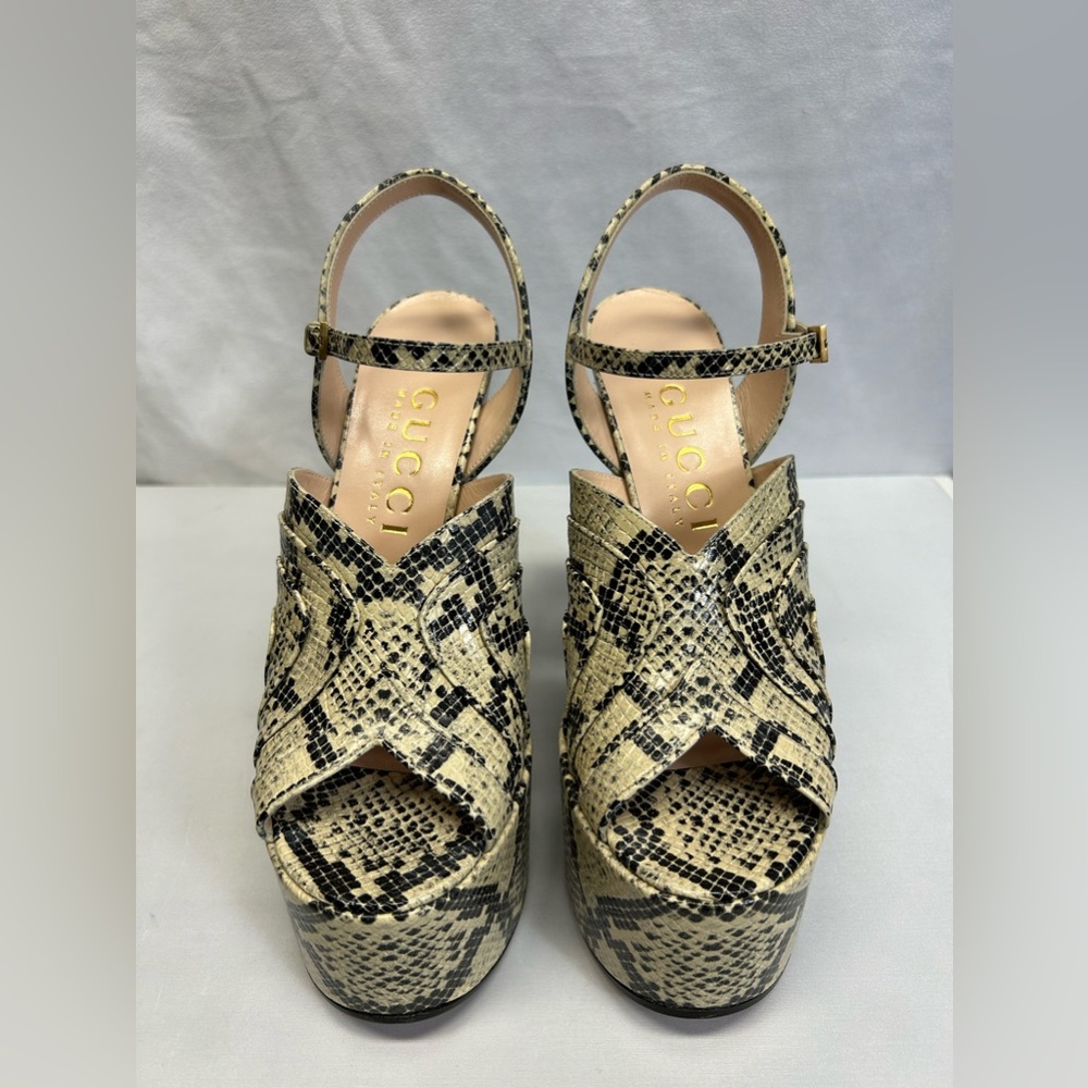 Gucci Leather Python Print Platform Sandals 155 - image 2